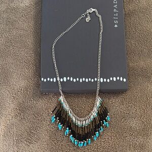 Silpada Silver Necklace with Black and Turquoise Details